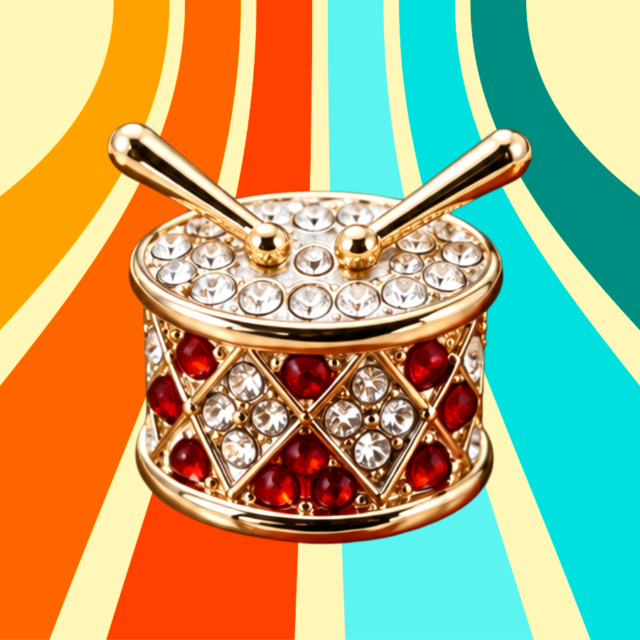 Gold Rhinestone Snare Drum Mini Pin