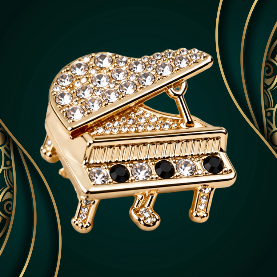 Gold Rhinestone Grand Piano Mini Pin