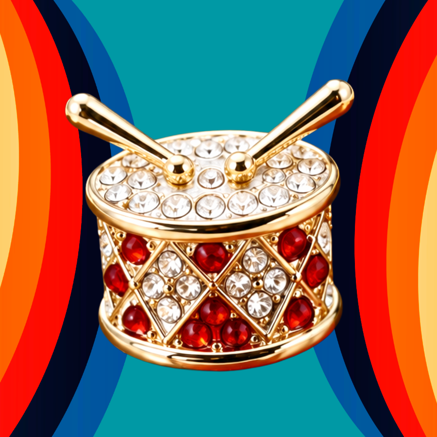 Gold Rhinestone Snare Drum Mini Pin