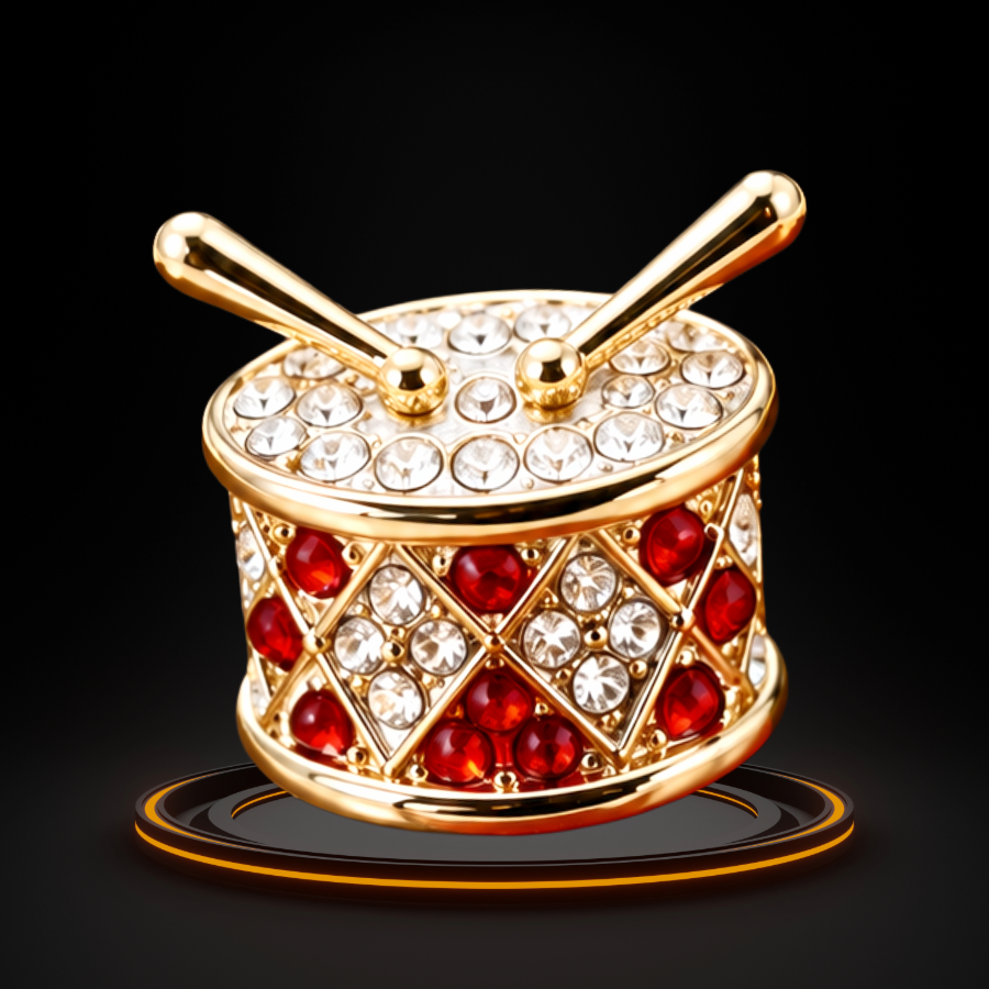Gold Rhinestone Snare Drum Mini Pin