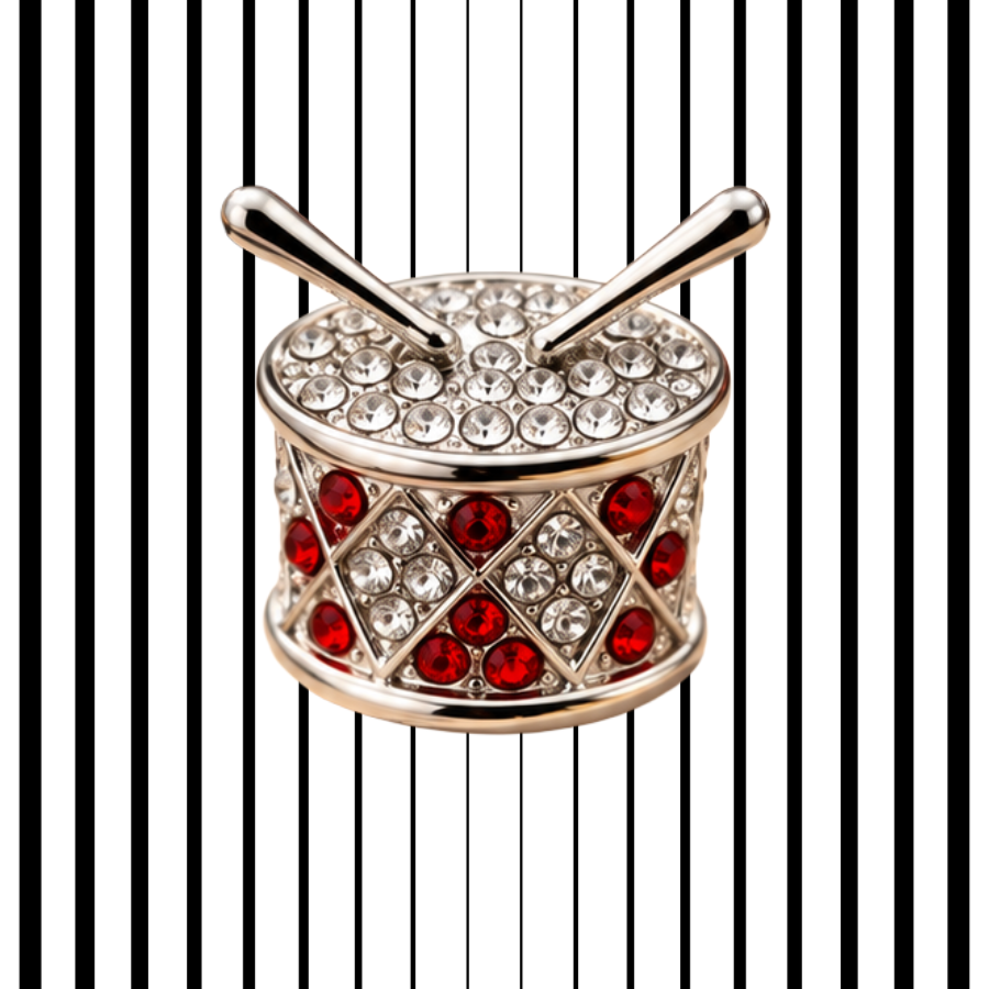 Silver Rhinestone Snare Drum Mini Pin