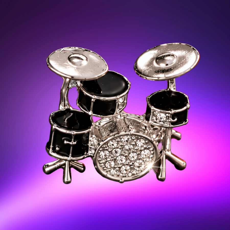 Black and Silver Rhinestone Drum Kit Pin