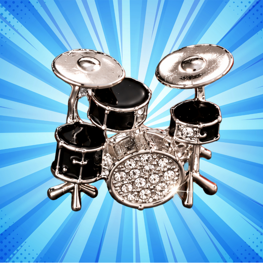 Black and Silver Rhinestone Drum Kit Pin
