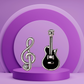 Mini Black Guitar and Treble Clef Rhinestone Earring Set (Silver)