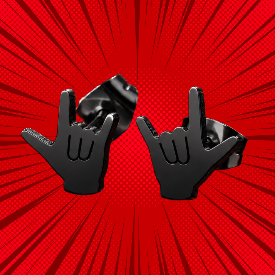 Black Mini Metal Hands Stud Earrings (316L Stainless Steel)