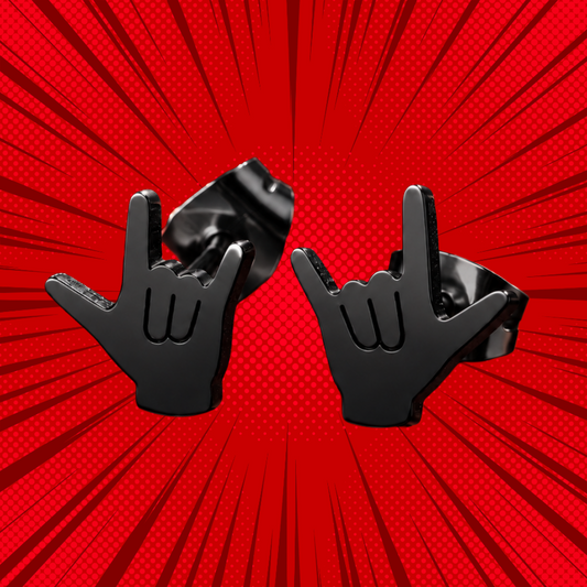 Black Mini Metal Hands Stud Earrings (316L Stainless Steel)