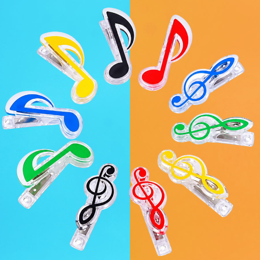 Treble Clef & Music Note Book Clips - 4 Piece Set (Mixed Colours)