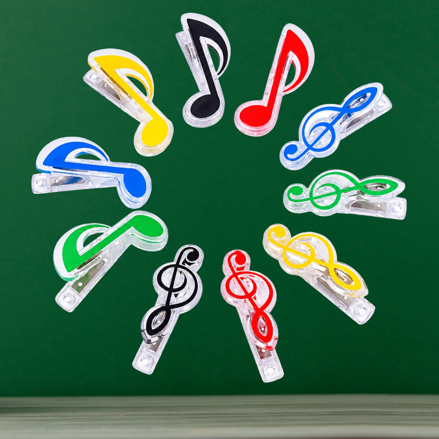 Treble Clef & Music Note Book Clips - 4 Piece Set (Mixed Colours)