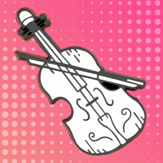 White Cartoon Violin Enamel Badge