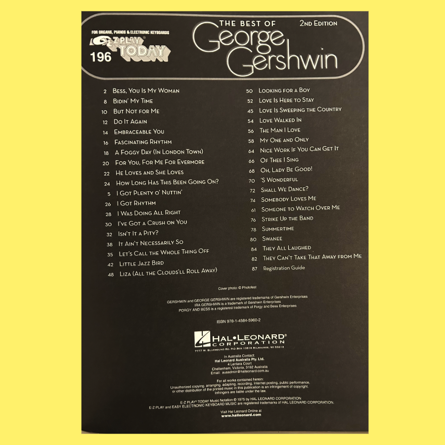 The Best of George Gershwin - EZ Play Piano Volume 196 Songbook (35 Hits)
