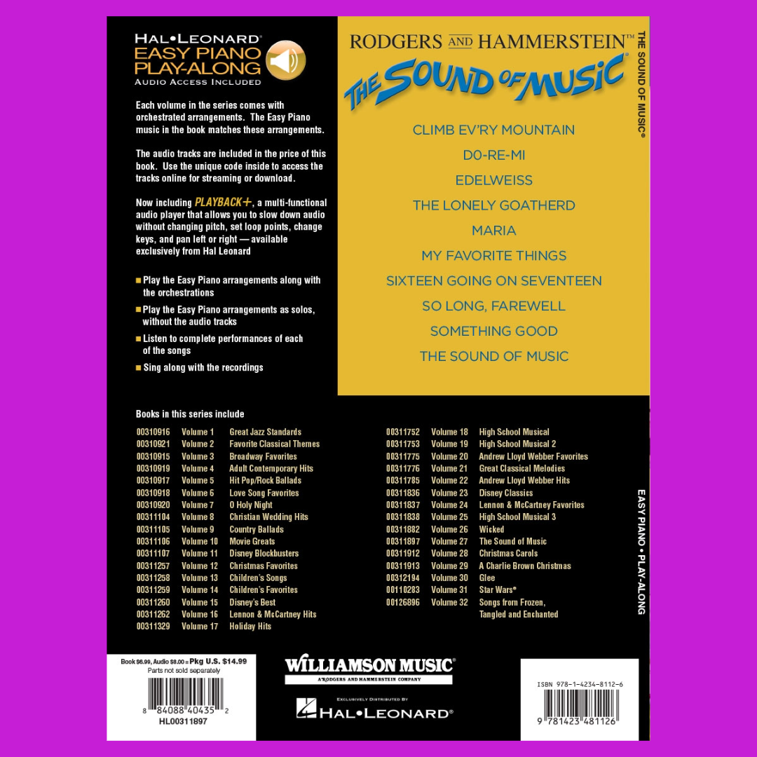 Sound Of Music - Easy Piano Play Along Volume 27 Book/Audio (10 Favourites)