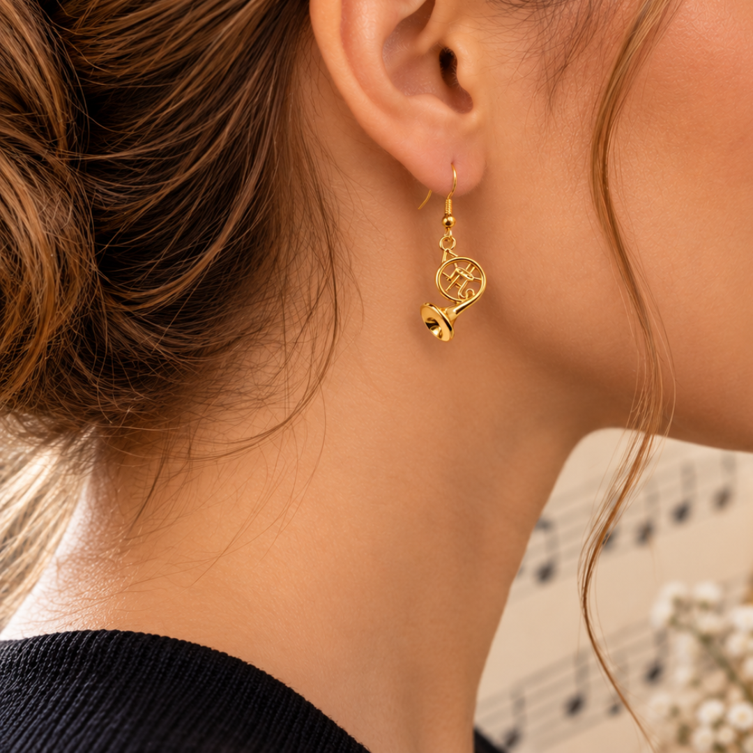 Sundry & Sound Co - Mini Gold French Horn Dangle Earrings (2cm)