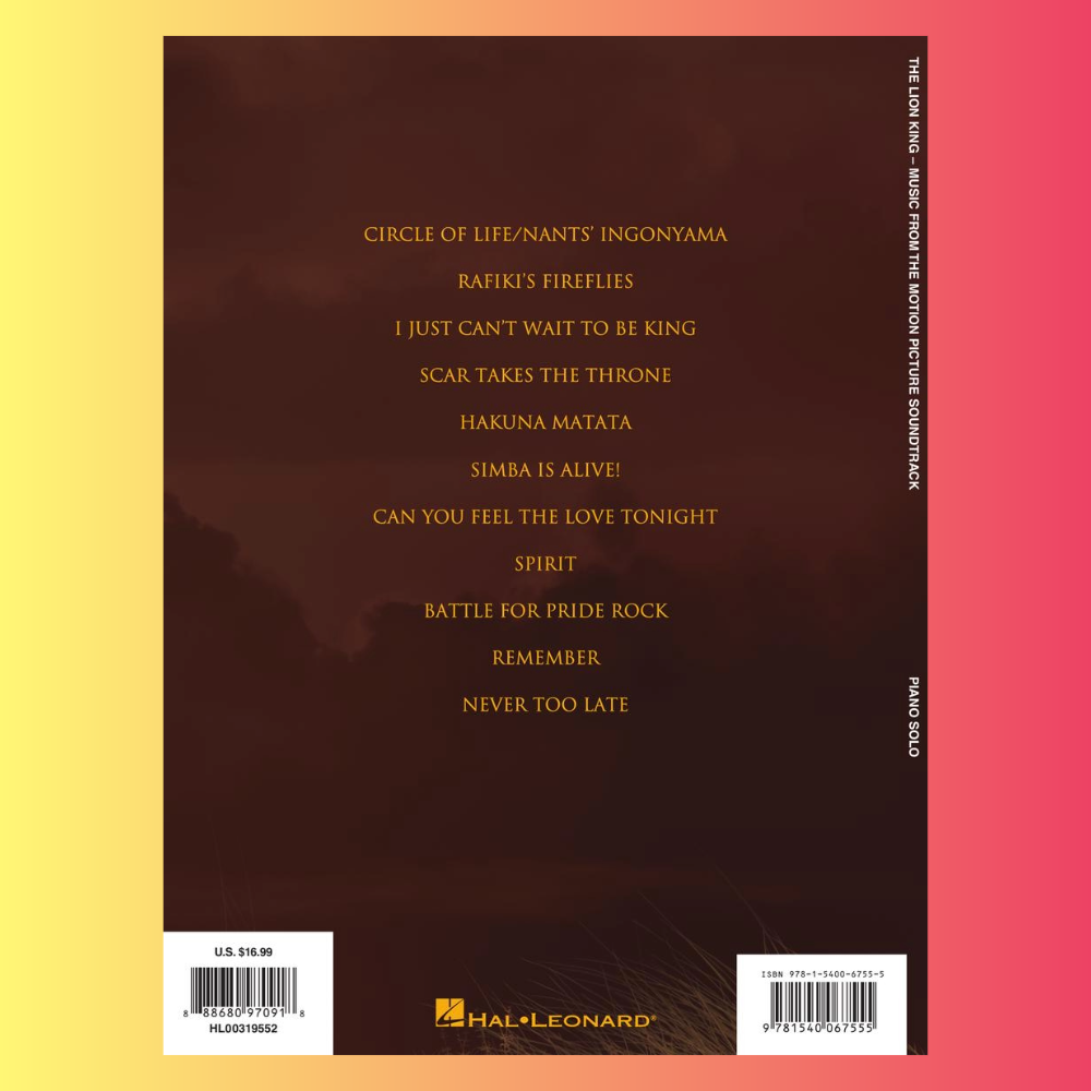 The Lion King - New Movie Soundtrack Piano Solo Book