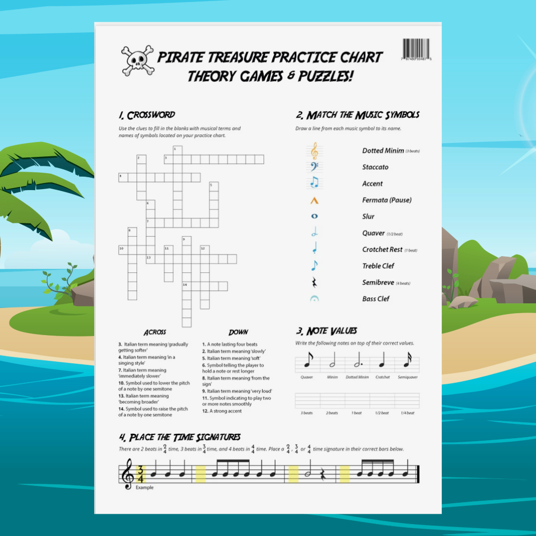 Musically Gifted - Pirate Treasure A3 Music Practice Chart with Stickers
