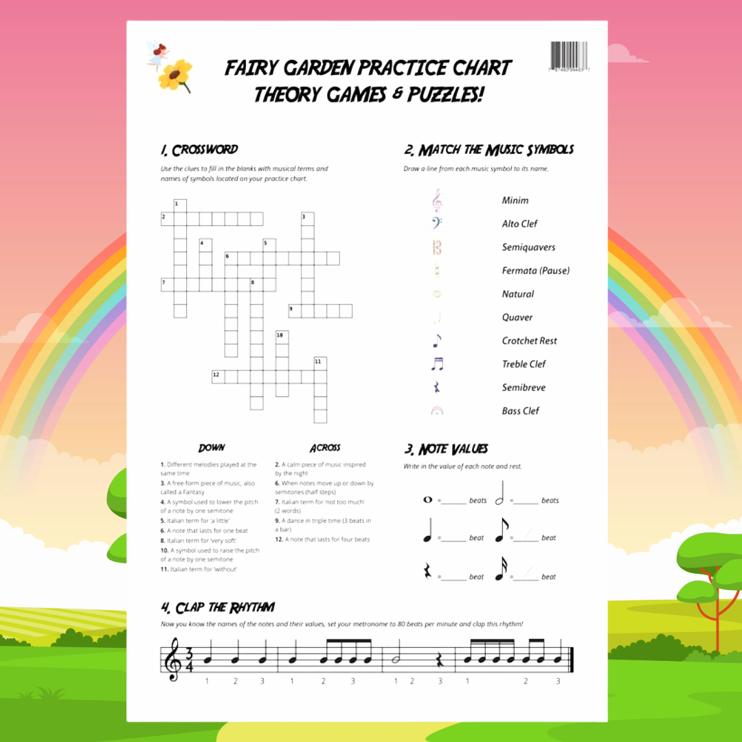 Musically Gifted - Fairy Garden A3 Music Practice Chart with Stickers