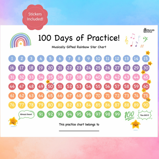 Musically Gifted - 100 Days of Practice Rainbow A3 Music Practice Chart with Stickers
