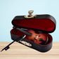 Decorative Miniature Wooden Violin Ornament with Bow, Case, and Display Stand