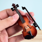 Decorative Miniature Wooden Violin Ornament with Bow, Case, and Display Stand