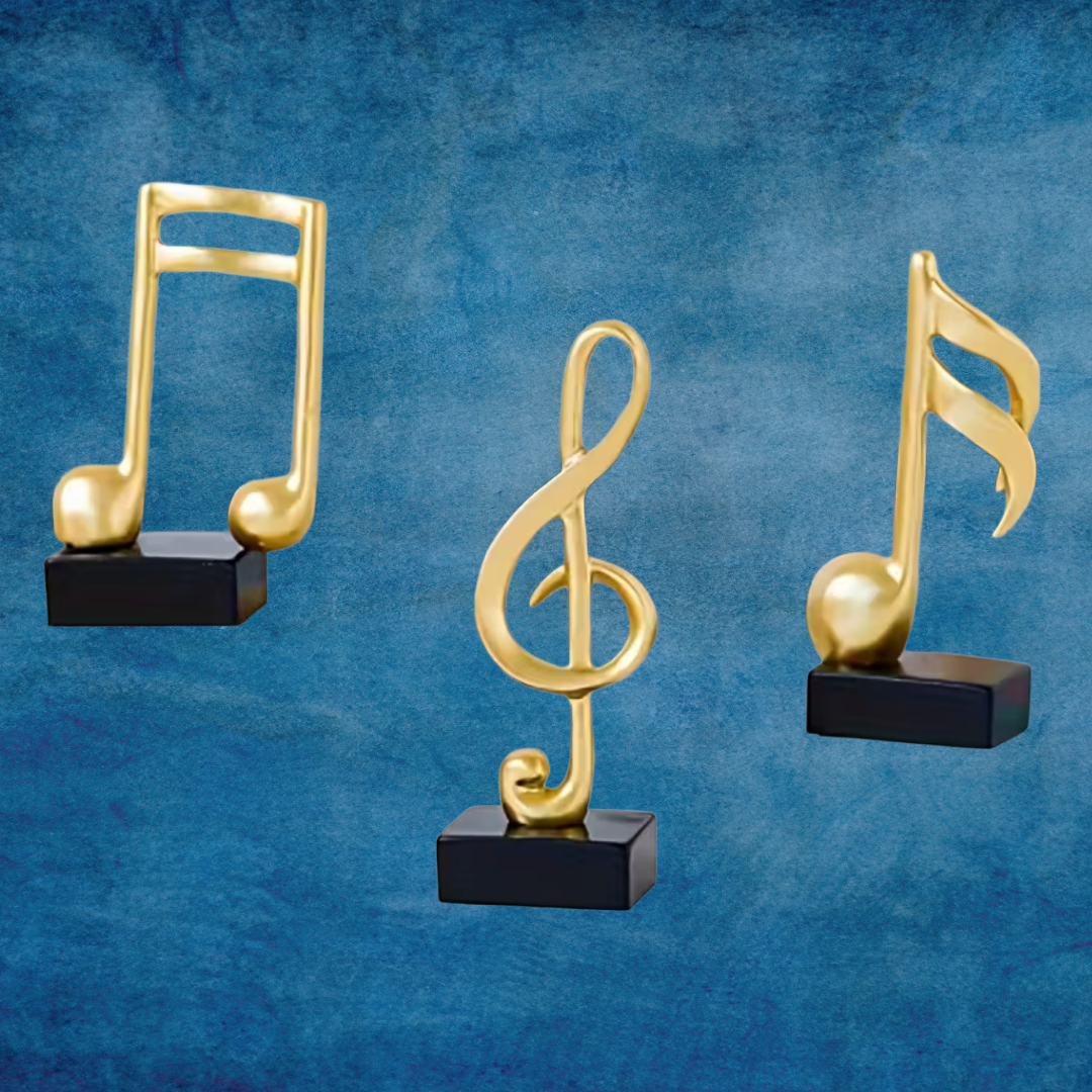 Musis Statue Golden Music Statues on Black Base (3 Piece Set) – Music2u.com.au