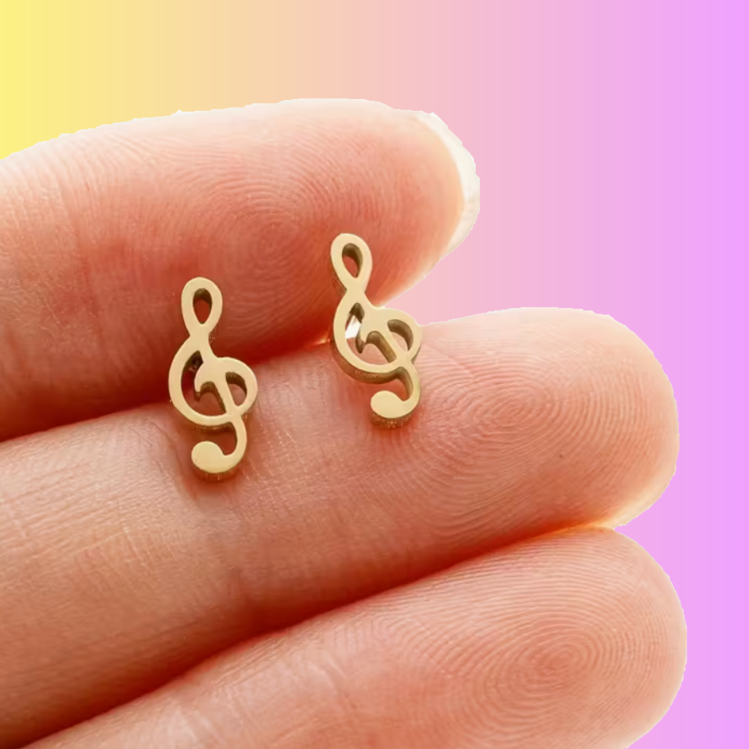 Mini Stud Treble Clef Earrings (Gold Stainless Steel)