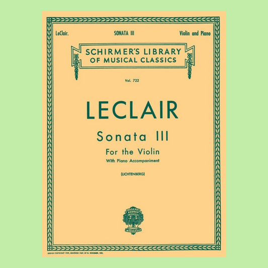 Leclair - Sonata No 3 D Major Violin with Piano Accompaniment  Book