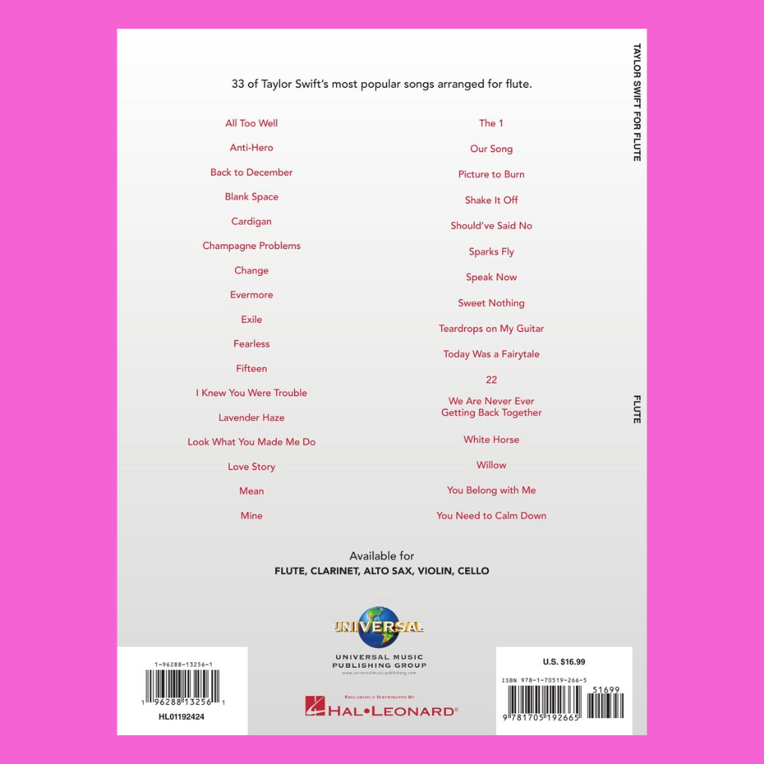 Taylor Swift For Flute Songbook (33 Hit Songs)