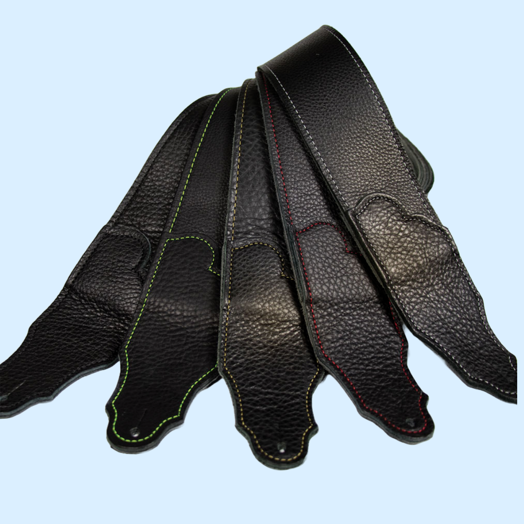 Franklin Original 2.5" Black Glove Leather Guitar Strap with Red Stitching