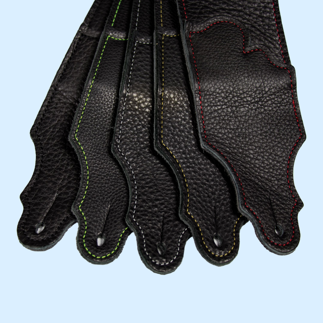 Franklin Original 2.5" Black Glove Leather Guitar Strap with Silver Stitching