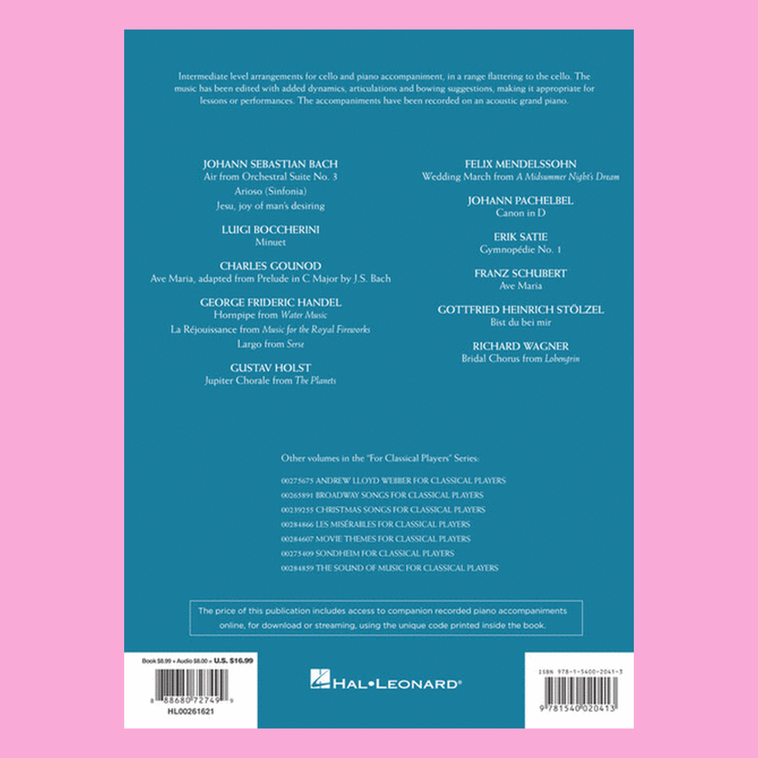 Wedding Music For Classical Players - Cello with Piano Accompaniment Book/Ola