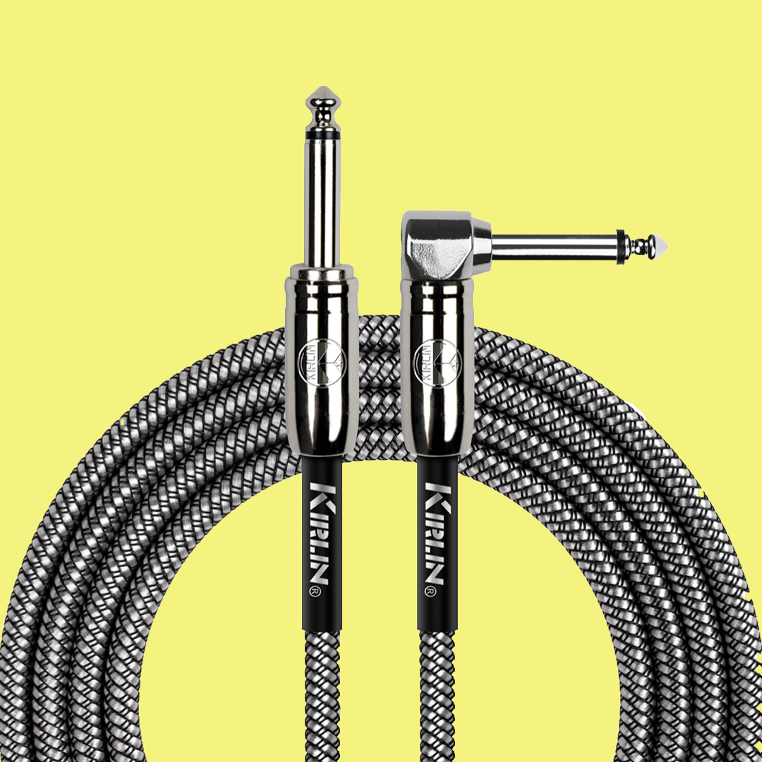 Kirlin 20ft Black Entry Woven Instrument Cable RA - Straight with Chrome Ends