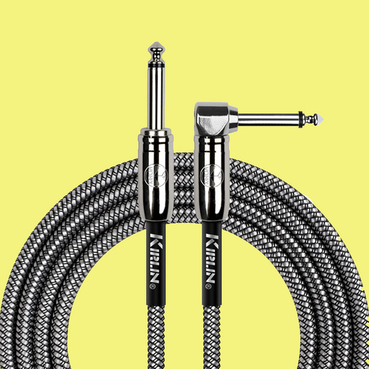 Kirlin 20ft Black Entry Woven Instrument Cable RA - Straight with Chrome Ends