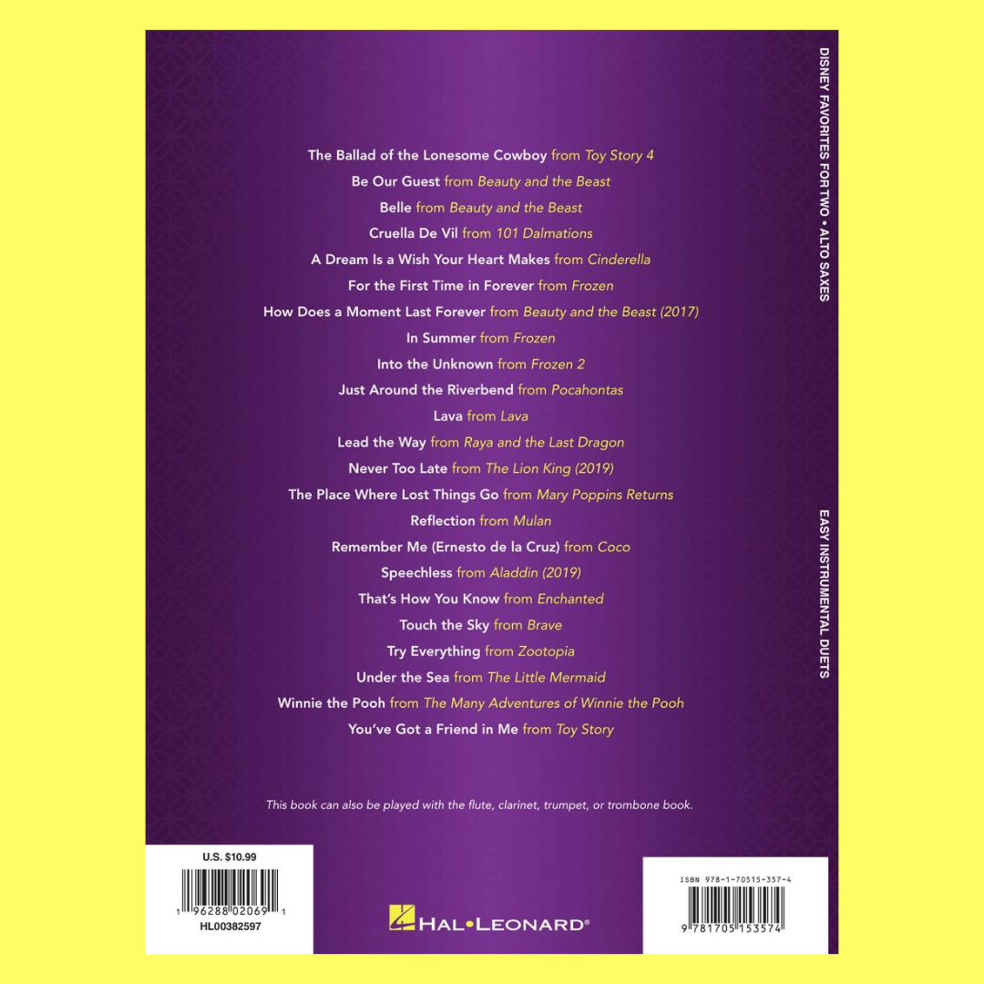 Disney Favorites For Two For 2 Alto Saxophones Book