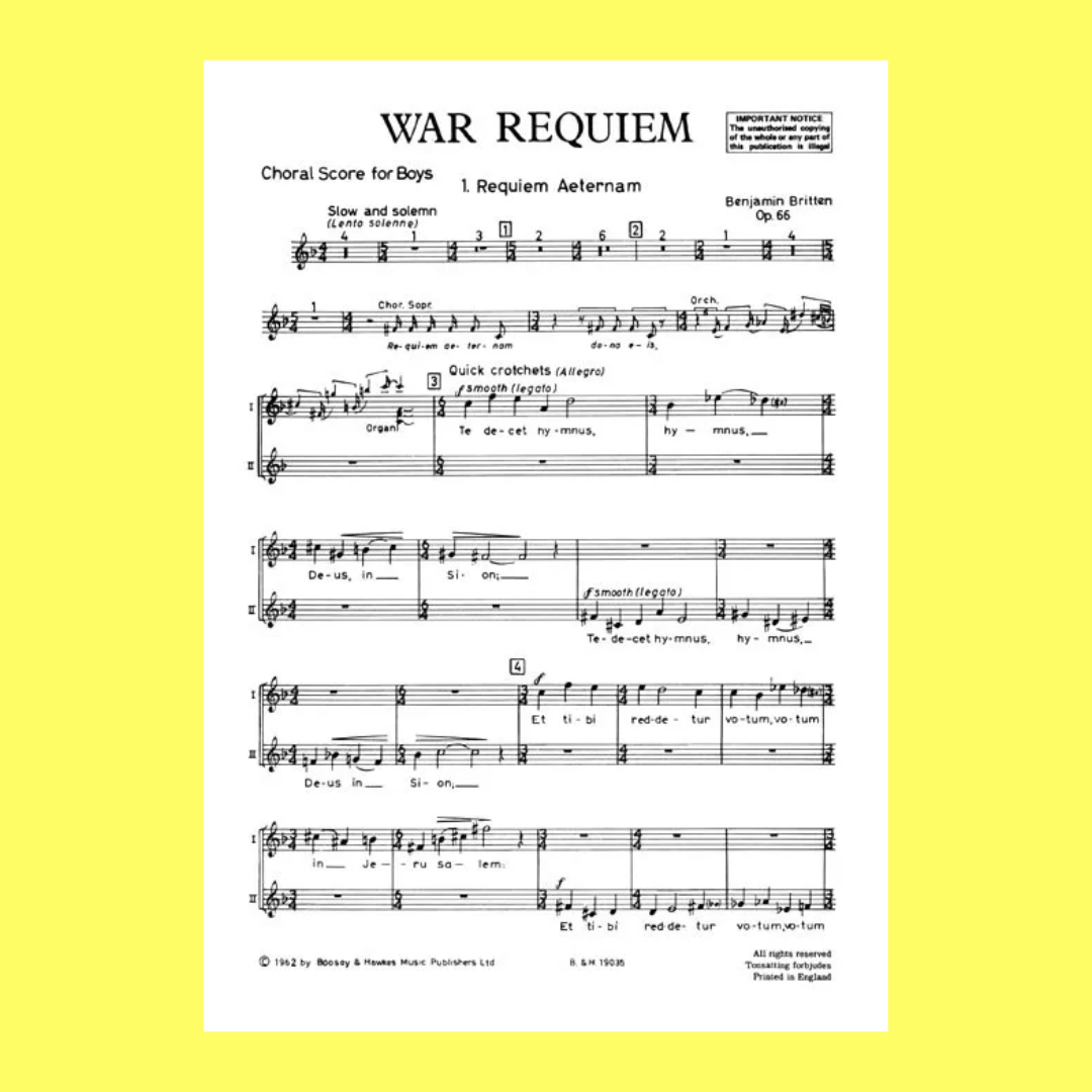War Requiem Op 66 Boys Chorus Choral Score Sheet Music