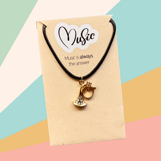 French Horn Necklace - (Gold and Crystal Rhinestones)