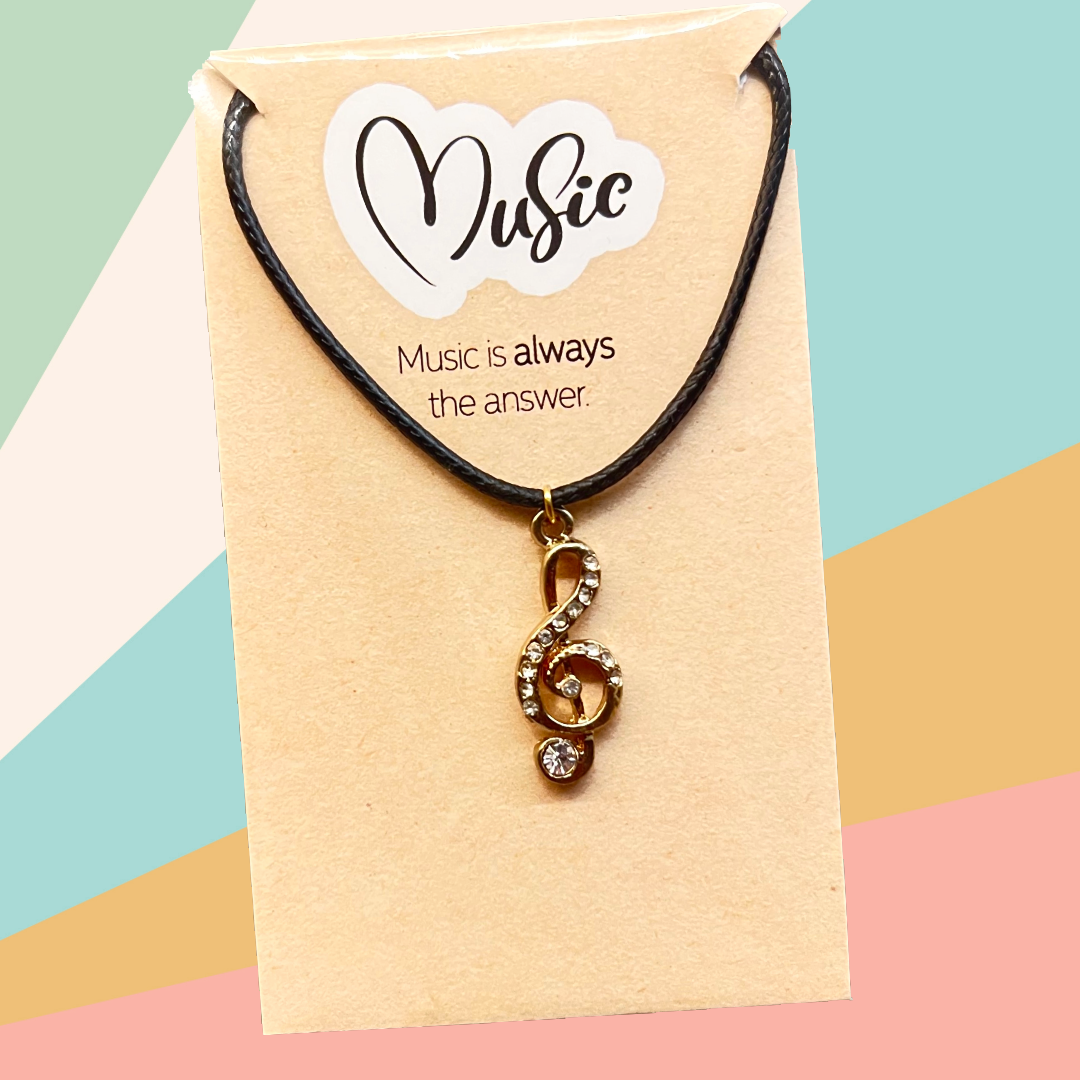 Treble Clef Necklace - (Gold and Crystal Rhinestones)