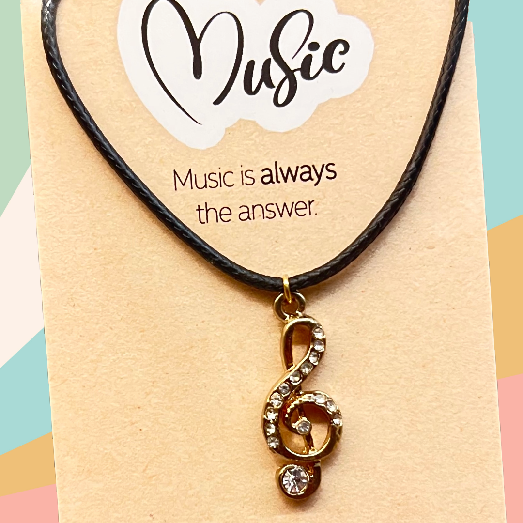 Treble Clef Necklace - (Gold and Crystal Rhinestones)