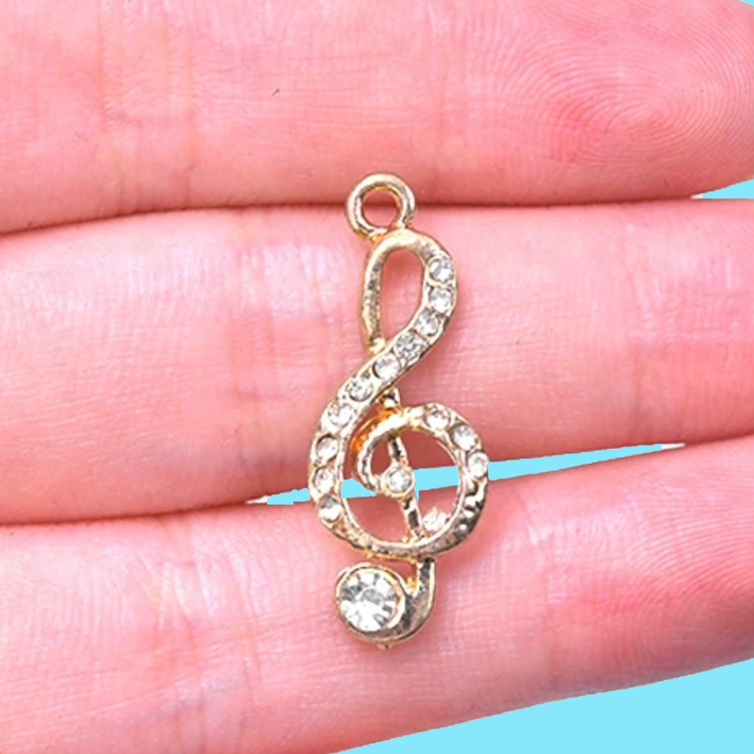 Treble Clef Necklace - (Gold and Crystal Rhinestones)