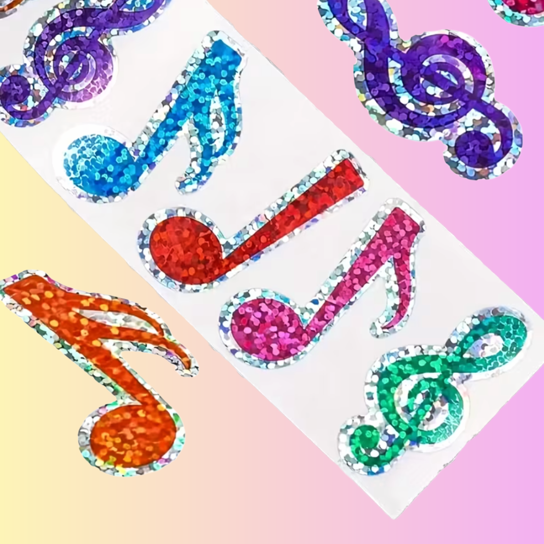 Sparkling Glitter Music Note Stickers - Extra Large Roll (500 Pieces)