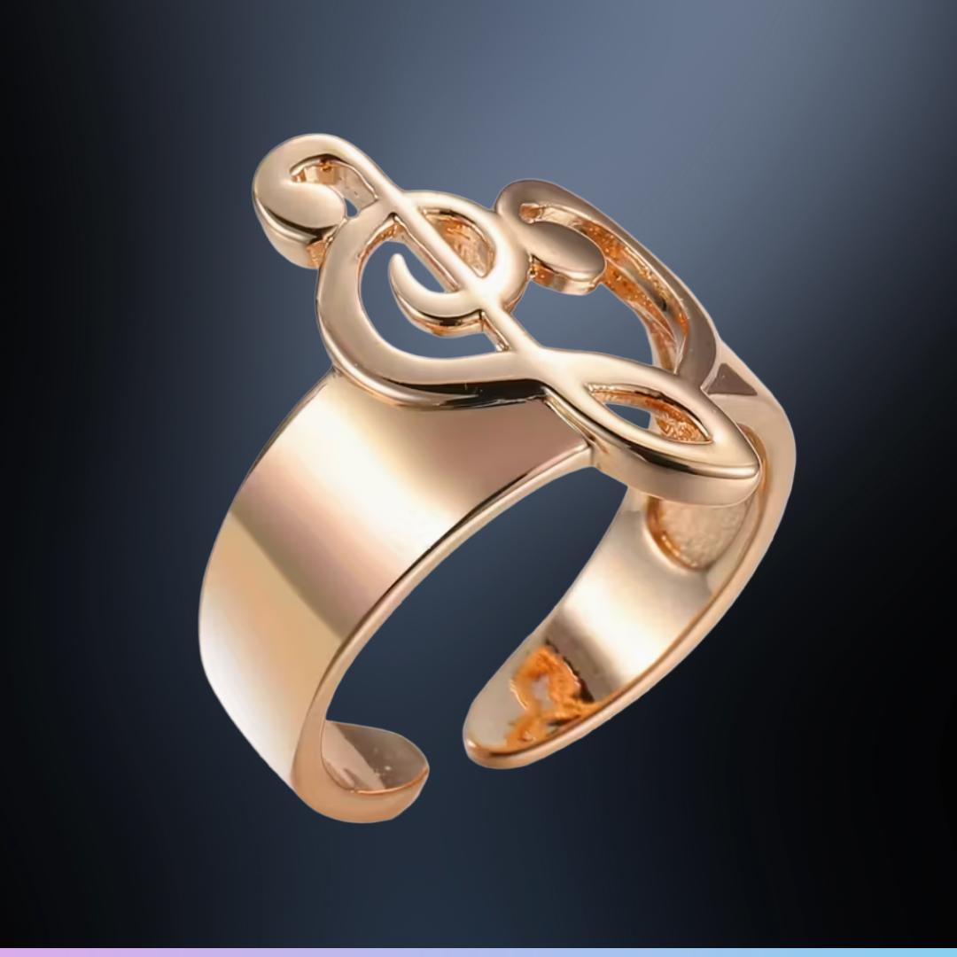 Treble and Bass Clef Heart Adjustable Ring - Gold