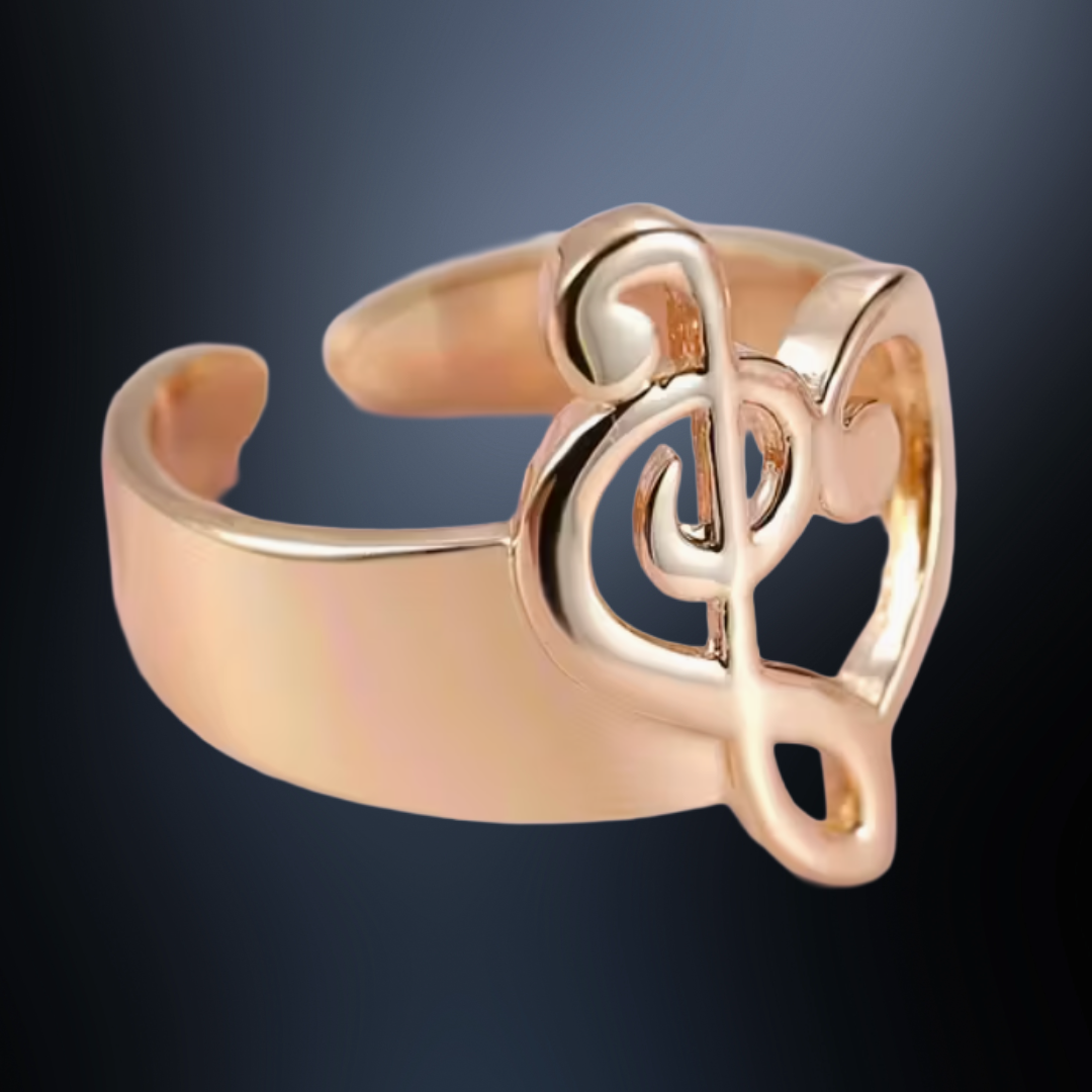 Treble and Bass Clef Heart Adjustable Ring - Gold