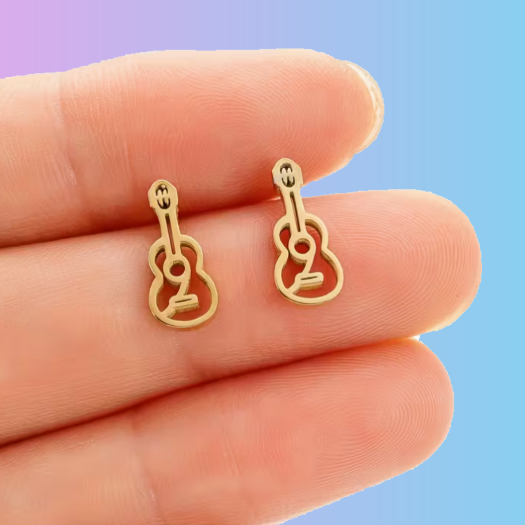 Mini Stud Guitar Earrings (Gold Stainless Steel)