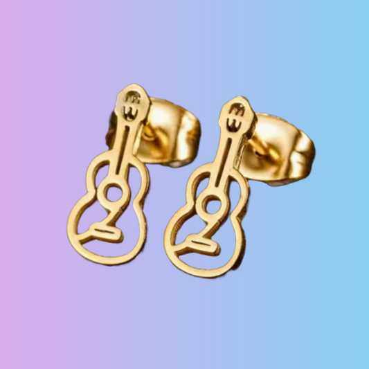 Mini Stud Guitar Earrings (Gold Stainless Steel)