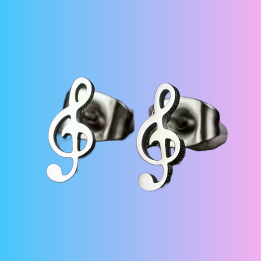Mini Stud Treble Clef Earrings (Stainless Steel)