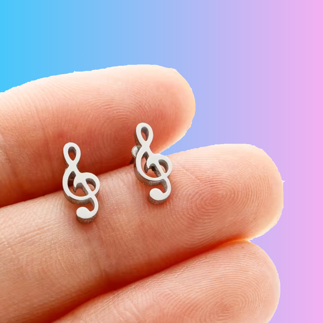 Mini Stud Treble Clef Earrings (Stainless Steel)