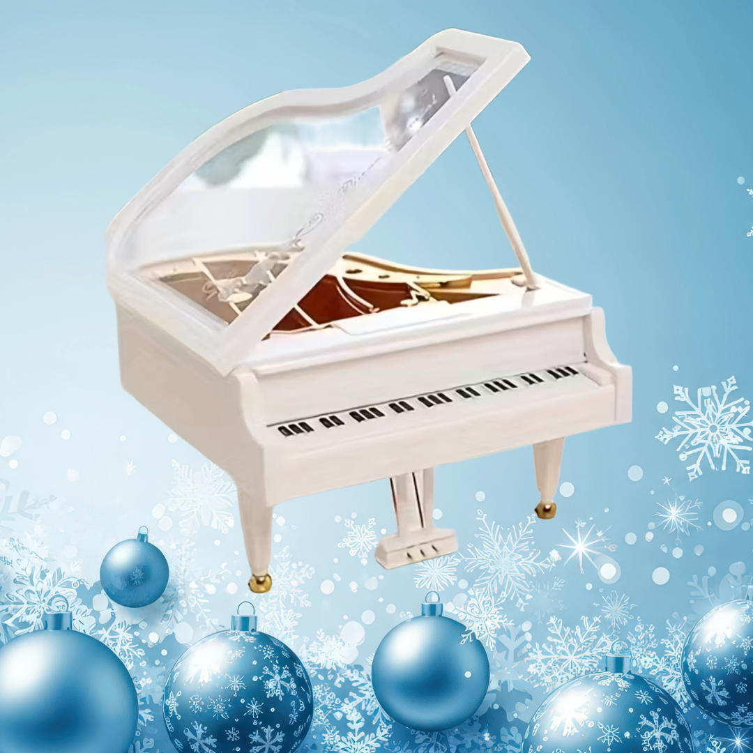 White Grand Piano Music Box (Fur Elise) with Wind Up Lever - Limited Time Holiday Special