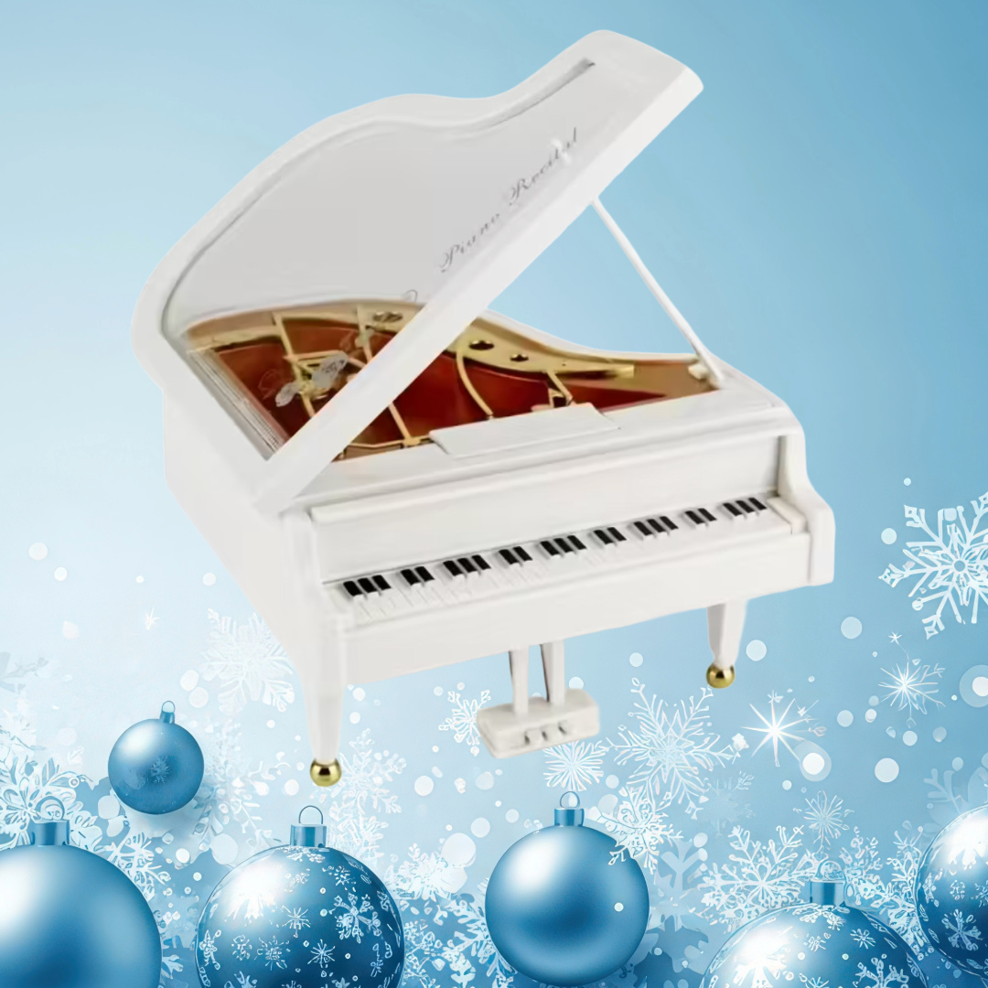 White Grand Piano Music Box (Fur Elise) with Wind Up Lever - Limited Time Holiday Special