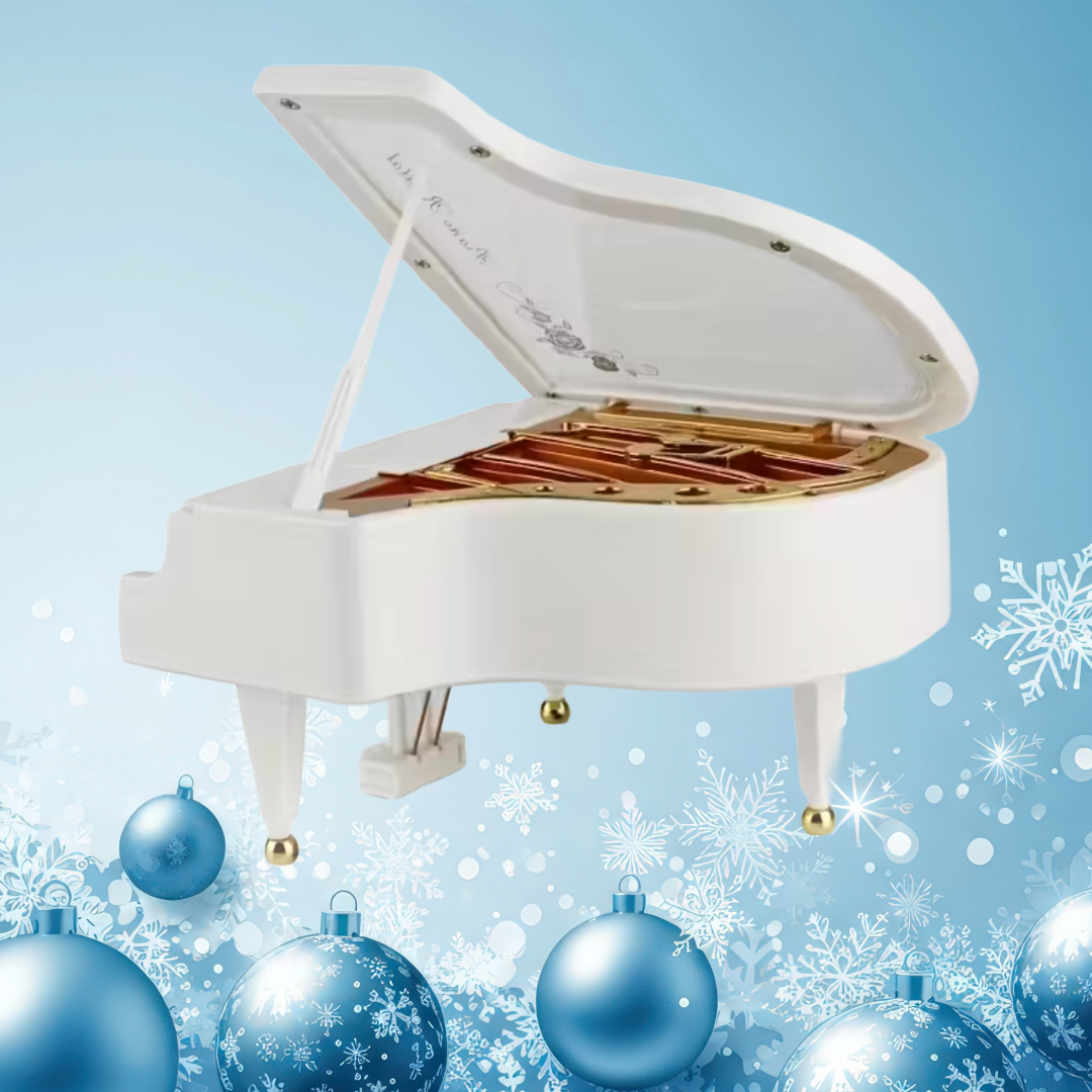 White Grand Piano Music Box (Fur Elise) with Wind Up Lever - Limited Time Holiday Special