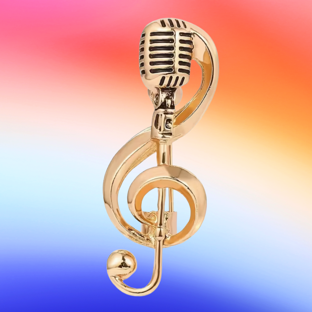 Stylish Retro Microphone Pin - Gold