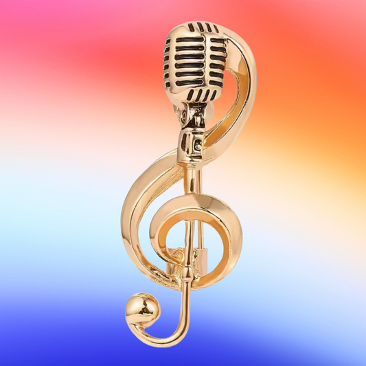 Stylish Retro Microphone Pin - Gold