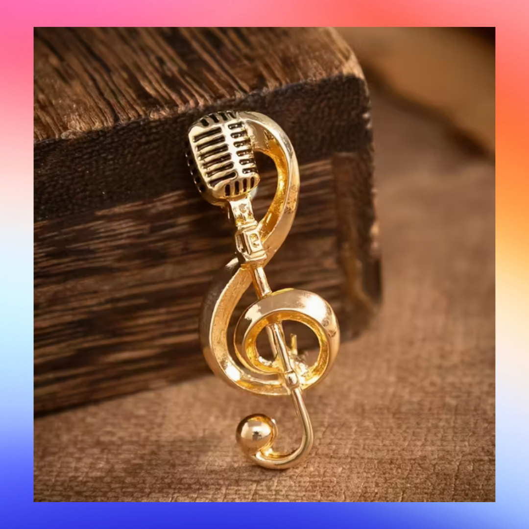 Stylish Retro Microphone Pin - Gold